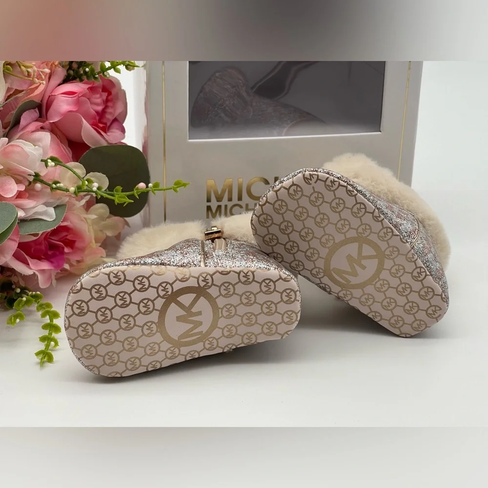 Michael Kors Girls' Glitter Logo Print Boot Crib Shoes